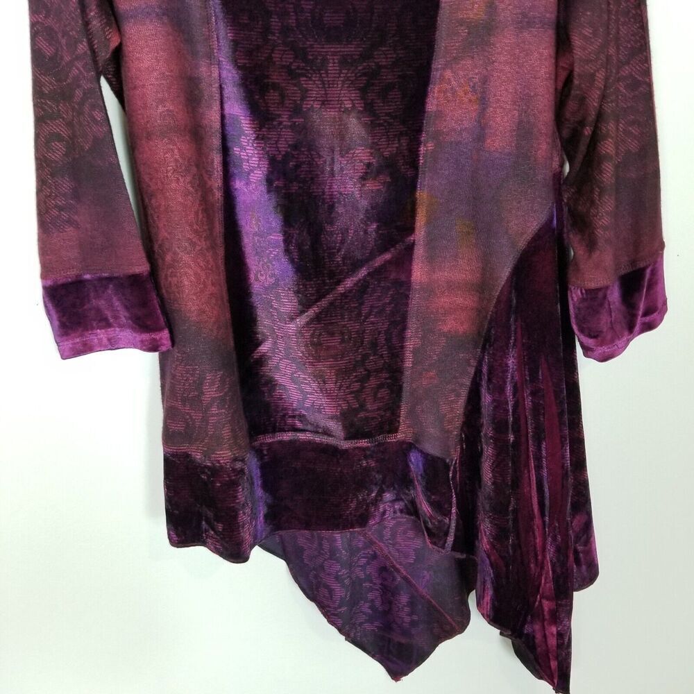 One World Live  Let Live Burned Velvet Purple Top Sz L‎ Whimsigoth Asymmetrical - Picture 3 of 8